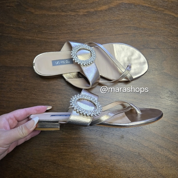 SJP by Sarah Jessica Parker Jinx Crystal Buckle Flat Sandals - Picture 2 of 9